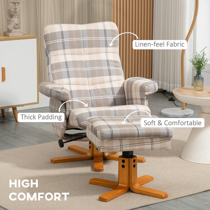 HOMCOM Recliner Chair and Footstool Linen-touch Fabric Wooden Base Multicolour