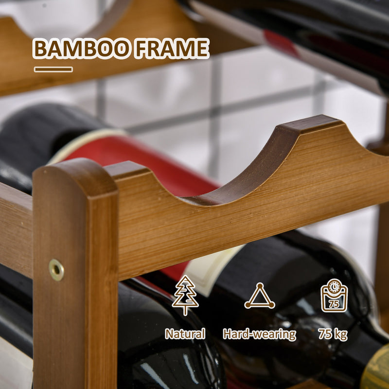 HOMCOM Free Standing Wine Rack 16 Bottle Holders, Bamboo Display Shelf, Brown