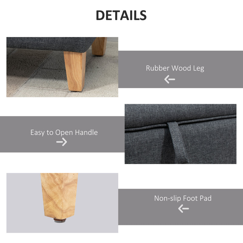 HOMCOM Linen Storage Ottoman Box Toy Chest Footstool with Rubberwood Legs