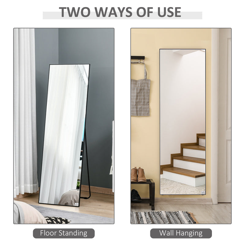 HOMCOM Full Length Mirror Floor Standing or Wall-Mounted, Dressing Mirror, Black