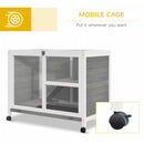 PawHut Wood Rabbit Hutch Bunny Cage Pet House Indoor W/ Tray Ramp, Grey
