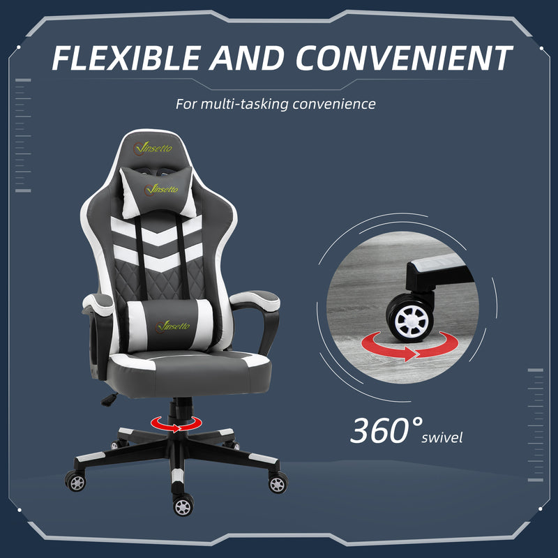 Vinsetto Racing Gaming Chair w/ Lumbar Support, Gamer Office Chair, Grey White