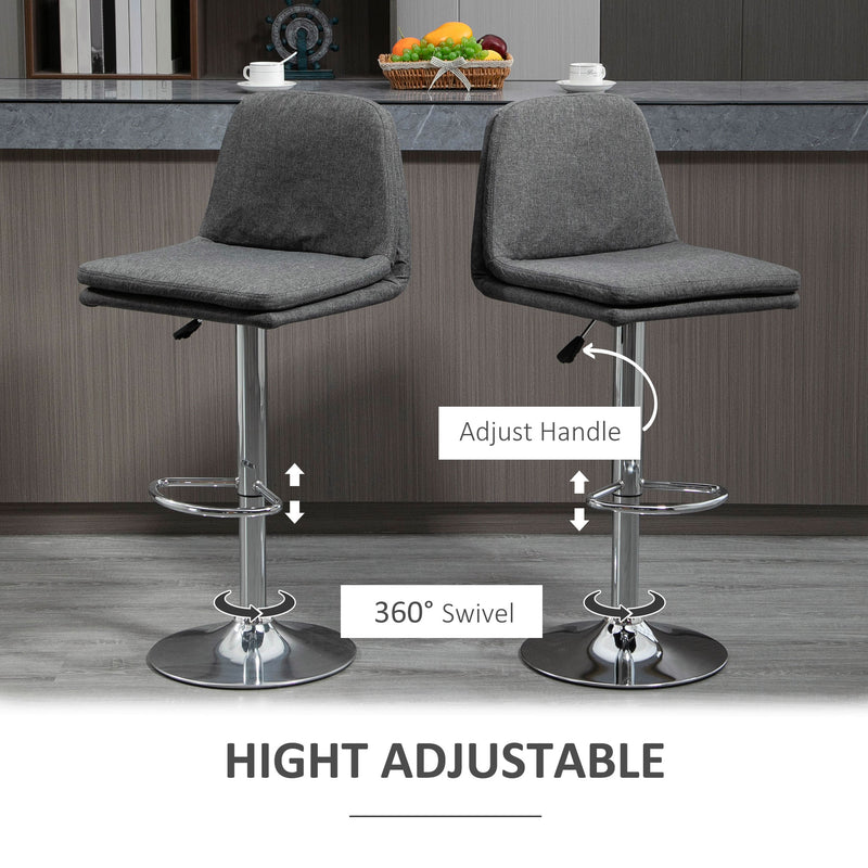 HOMCOM Morden Adjustable Swivel Bar Stools Set of 2, with Backrest, Grey