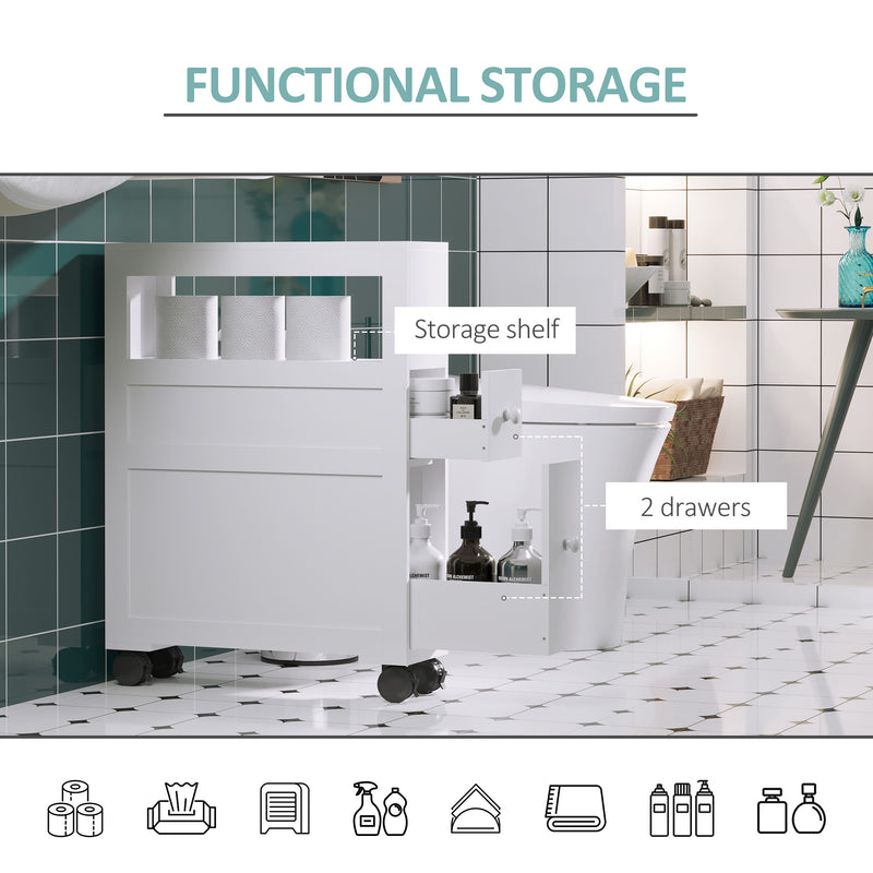 HOMCOM 72x16cm Narrow Bathroom Storage Unit 2 Drawers Open Top 4 Wheels Slimline