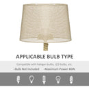 HOMCOM Farmhouse Table Lamp with Fabric Lampshade Knotted Hemp Rope for Study
