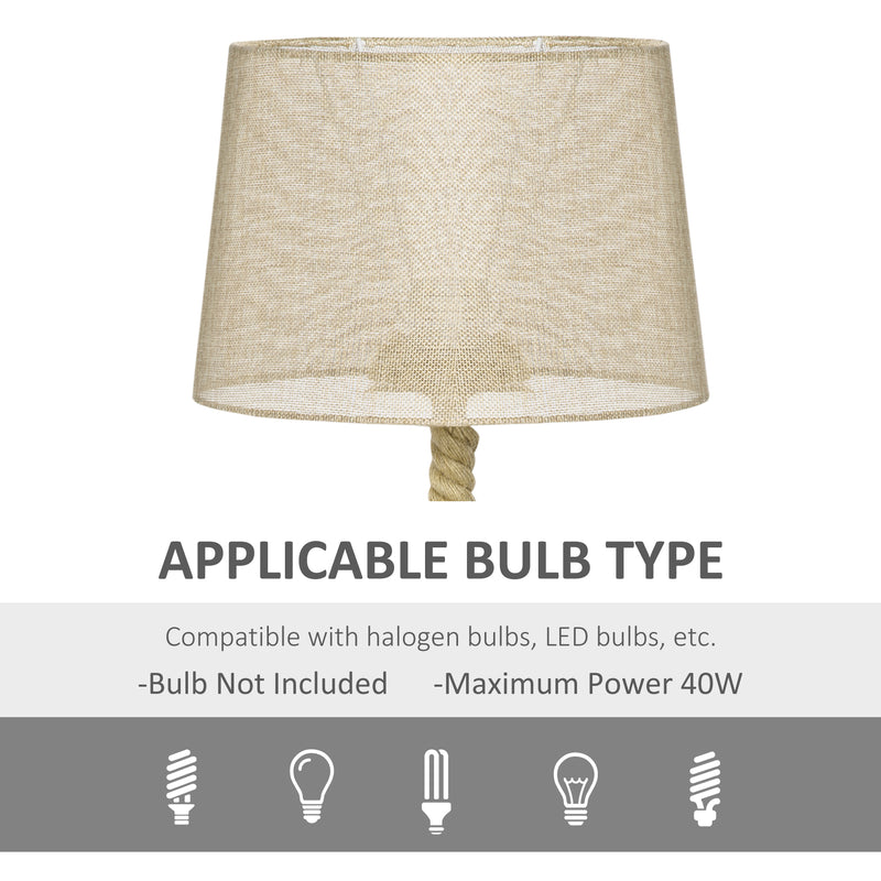 HOMCOM Farmhouse Table Lamp with Fabric Lampshade Knotted Hemp Rope for Study