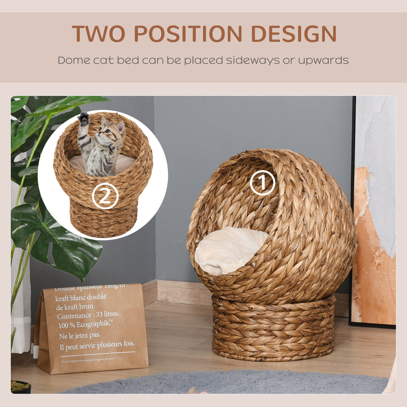 PawHut Wicker Cat House, Raised Cat Bed with Cylindrical Base, 50 x 42 x 60 cm