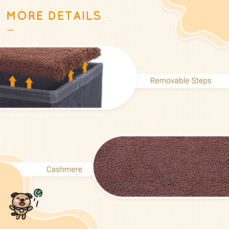 PawHut 3 Step Pet Stairs Portable Mobility Assistance w/ Washable Cover Black