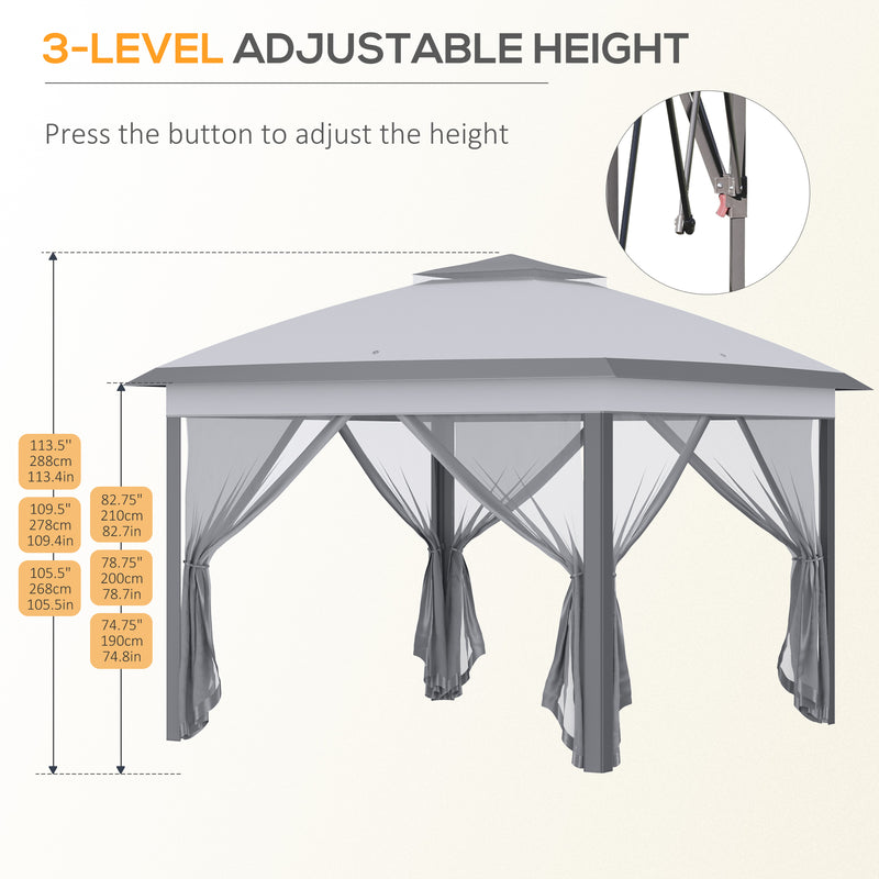 Outsunny Pop Up Gazebo Height Adjustable Canopy Tent w/ Carrying Bag, Grey