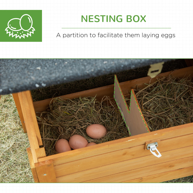 PawHut Wooden Chicken Coop Hen House w/ Removable Tray, Nesting Box, Run, Ramp