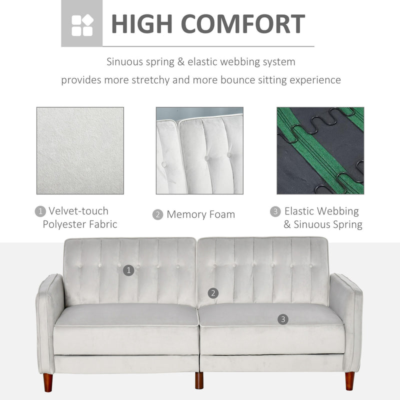 HOMCOM Convertible Sofa Futon Velvet-Touch Tufted Couch Sofa Bed Split Back Grey