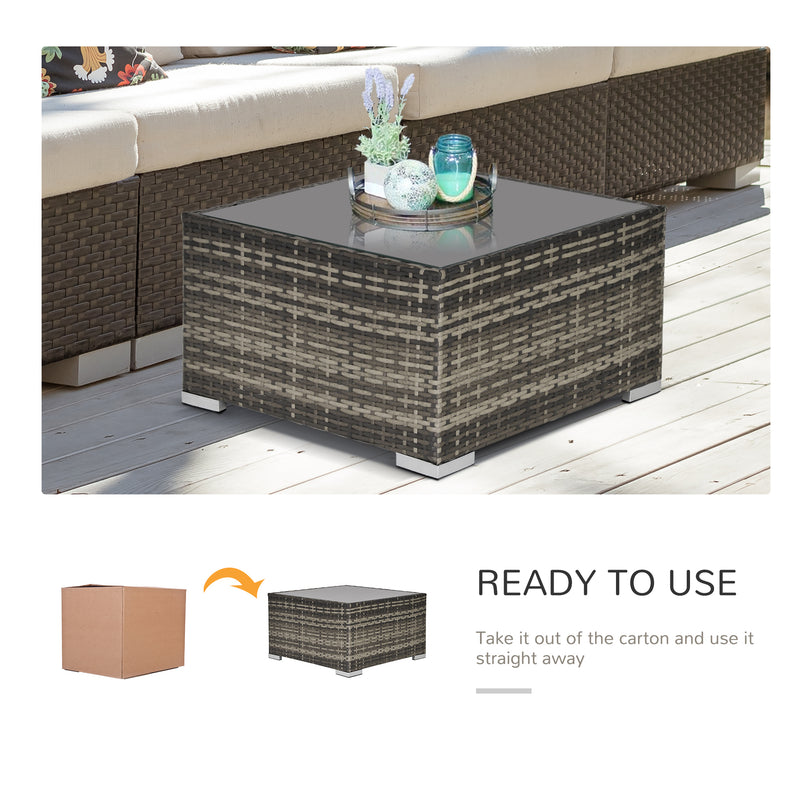 Outsunny Patio Wicker Coffee Table w/ Glass Top Suitable for Garden Backyard