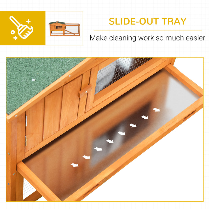 PawHut Rabbit Hutch and Run Outdoor w/ Sliding Tray Hay Rack Ramp, 156x58x68 cm