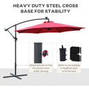 Outsunny 3(m) LED Patio Banana Umbrella Cantilever Parasol w/ Crank, Red