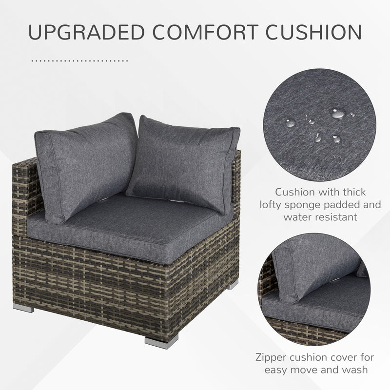 Outsunny Rattan Corner Sofa Garden Rattan Furniture Single Sofa Chair Dark Grey