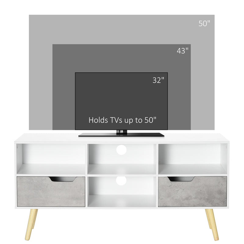 HOMCOM 50" TV Cabinet Stand Entertainment Center w/ Drawers Shelves, Light Grey