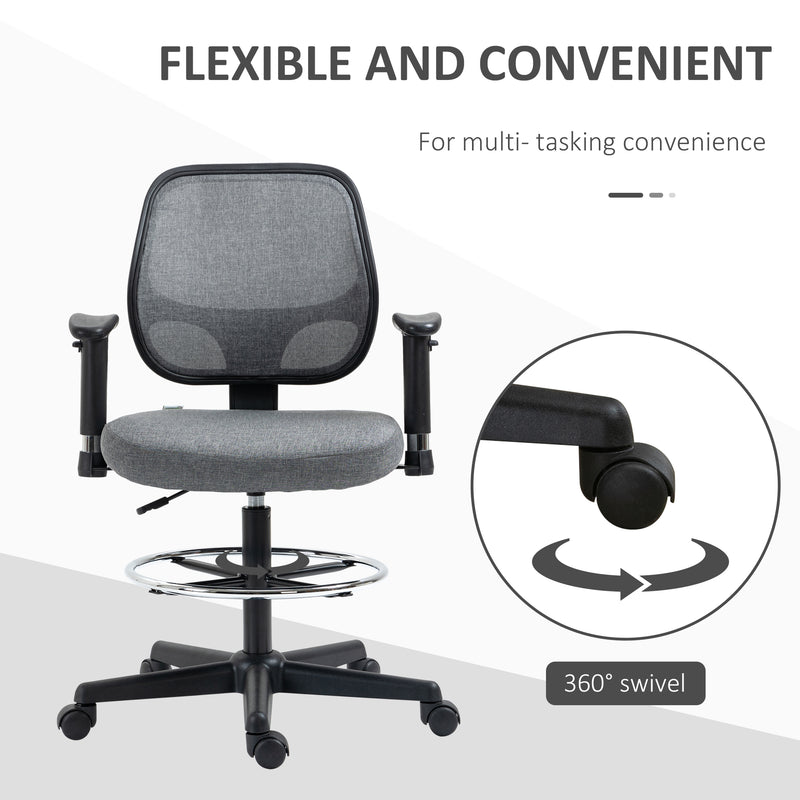 Vinsetto Drafting Chair Tall Office Stand Desk Chair with Foot Ring, Arm, Wheel