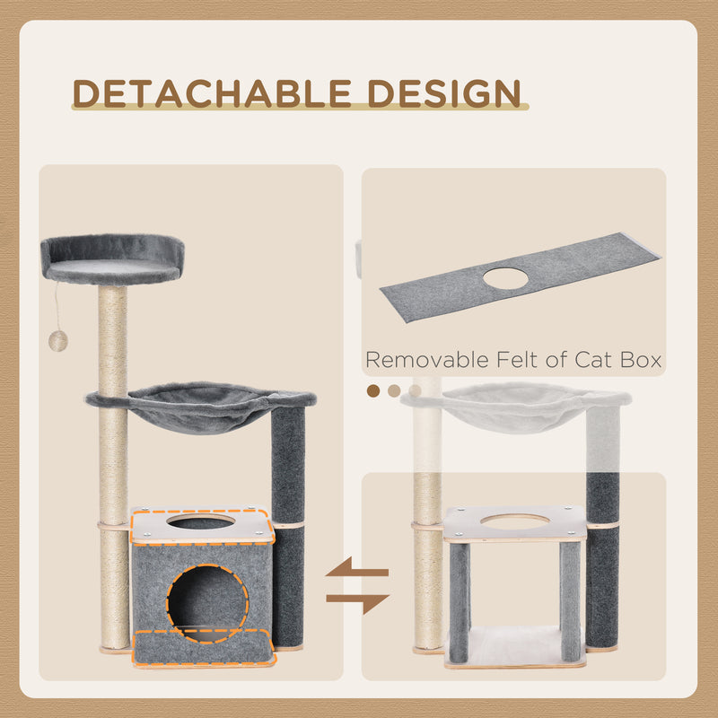 PawHut Cat Tree Tower Climbing  Activity Center With Sisal Scratching Post, Grey