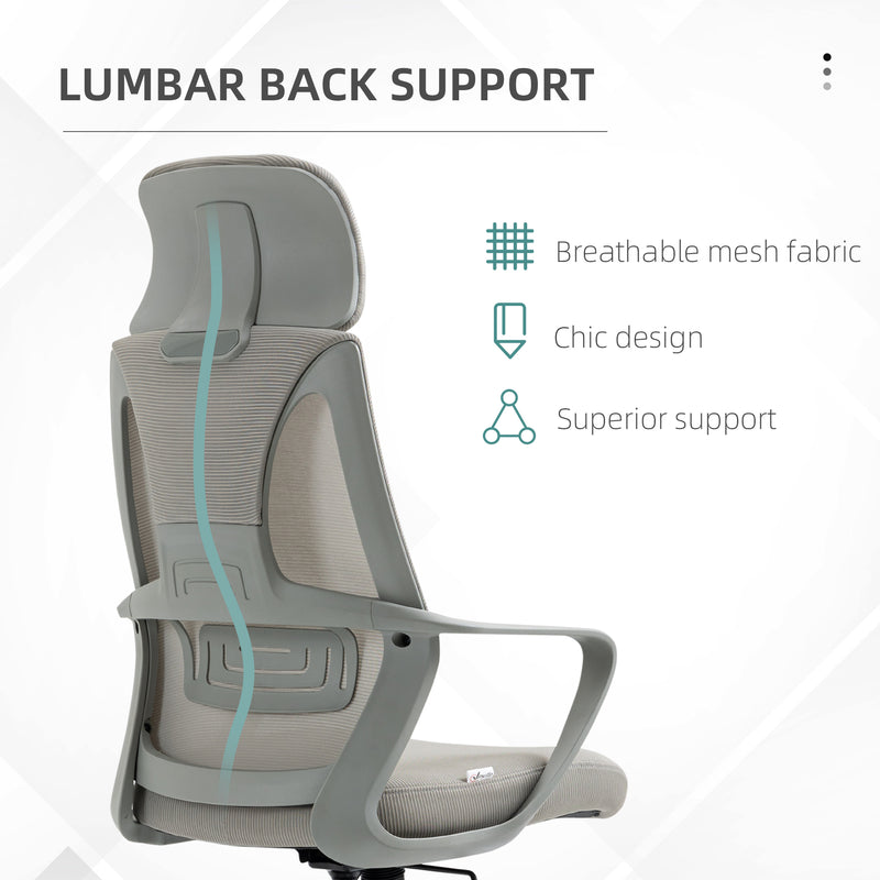 Vinsetto Mesh Back Office Chair w/ Adjustable Height Padded Headrest Grey