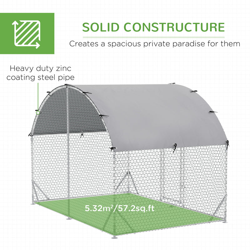 PawHut Walk-In Chicken Run Galvanised Chicken Coop w/ Cover 2.8 x 1.9 x 2m