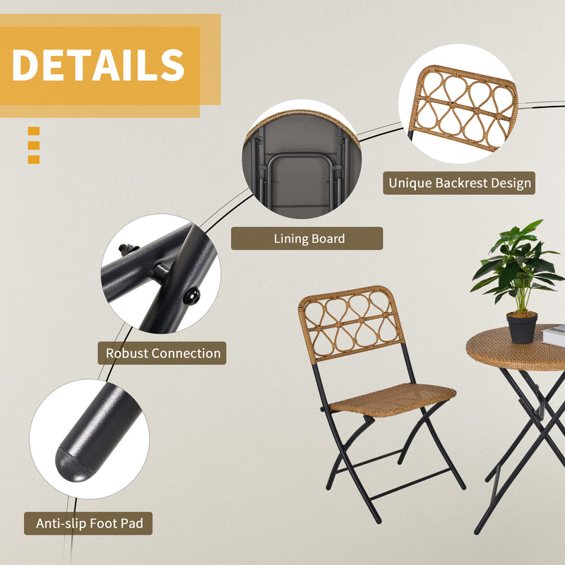 Outsunny 3 PCS Folding Rattan Wicker Bistro Set, Coffee Table Set, Natural