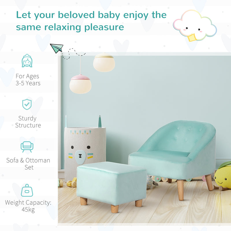 HOMCOM Toddler Chair 2pcs Kids Sofa Set Sofa & Ottoman for 3-5 years old Blue