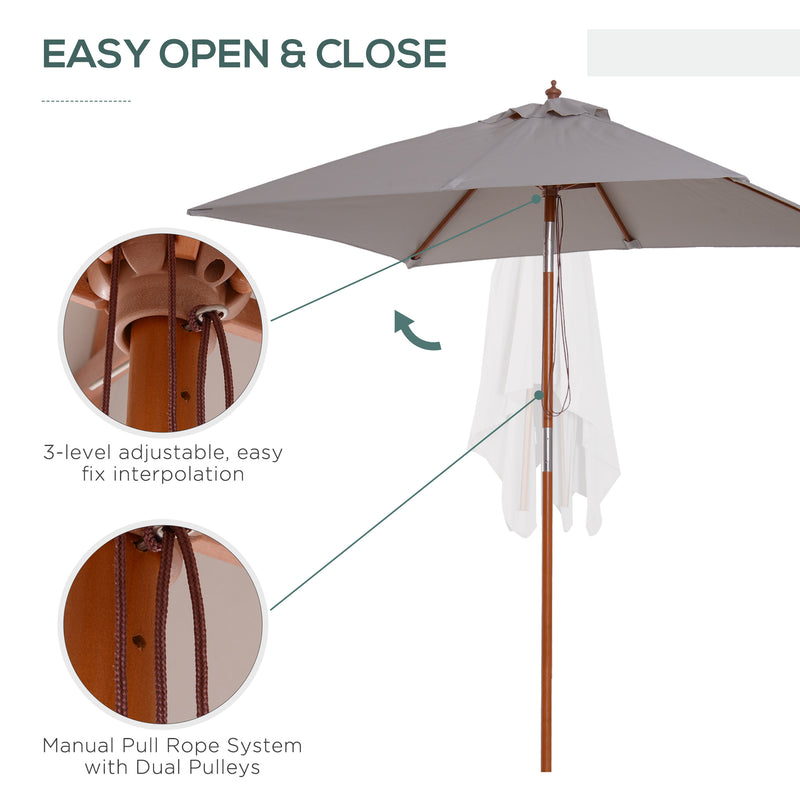Outsunny Wooden Patio Umbrella Market Parasol Outdoor Sunshade 6 Ribs Grey