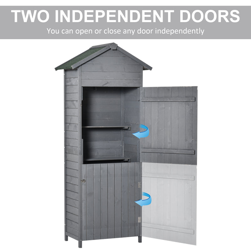 Outsunny Wood Garden Storage Shed Tool Cabinet w/ Felt Roof, 189x82x49cm, Grey