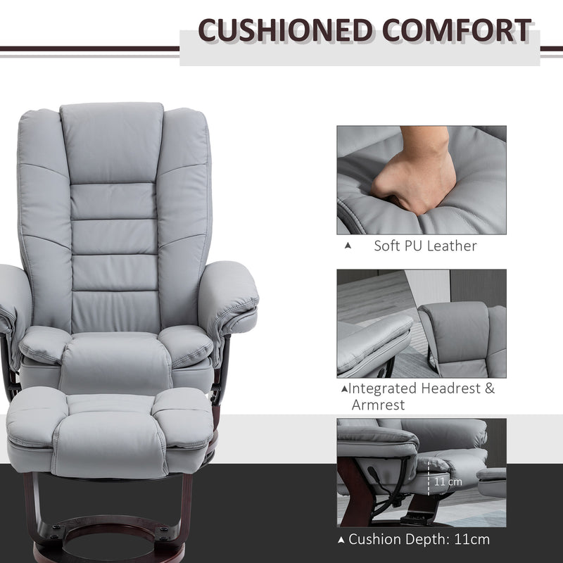 HOMCOM Swivel Manual Recliner and Footrest Set PU Leather Lounge Chair Grey