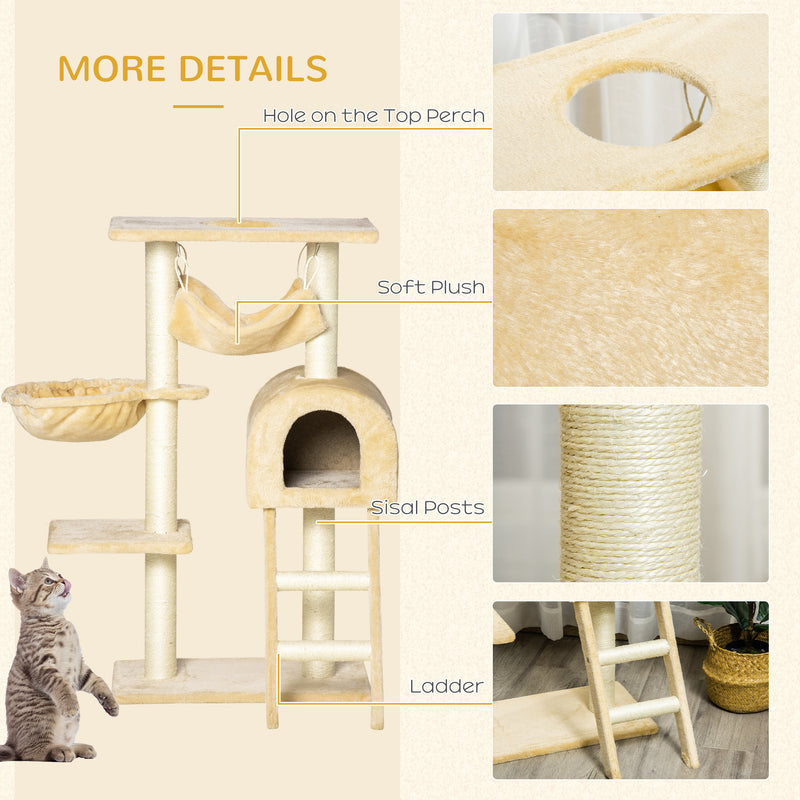 PawHut Cat Tree for Indoor Cats Scratching Post w/ Hammock House Bed Basket