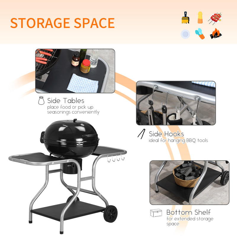 Outsunny Garden Charcoal Barbecue Grill Trolley BBQ Patio Heating w/ Wheels