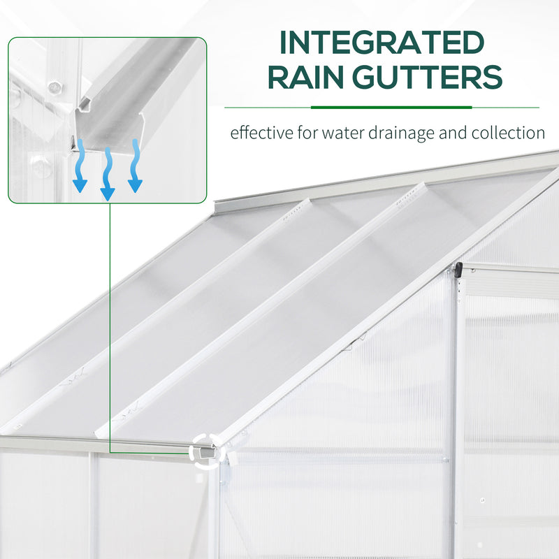 Outsunny 6x6ft Walk-In Greenhouse Polycarb. Panels Aluminium Frame Sliding Door