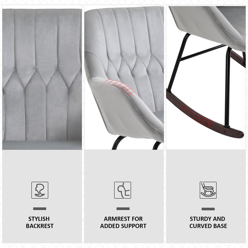 HOMCOM Modern Rocking Armchair with Foam Padding Metal Frame Home Office Grey