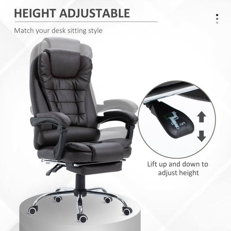 HOMCOM PU Leather Executive Office Chair with Retractable Footrest, Brown