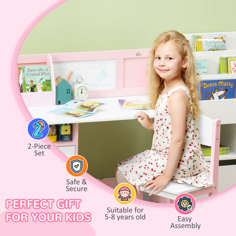 HOMCOM Kids Desk and Chair Set with Storage Shelves, Washable Cover - Pink