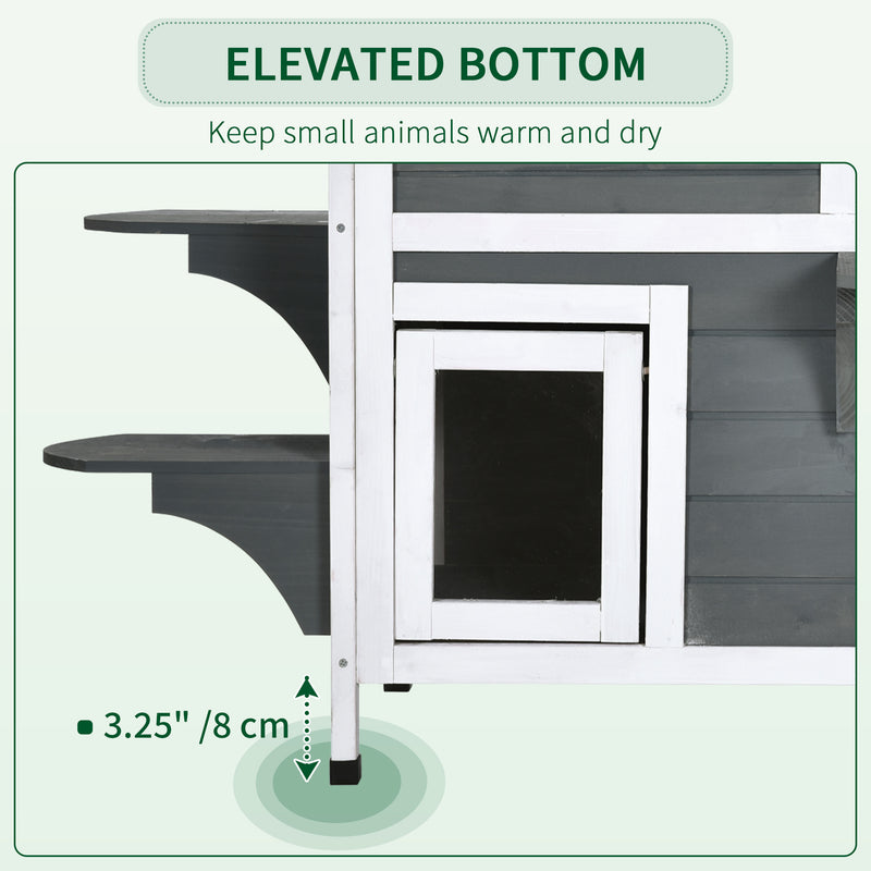 PawHut Wooden Cat House Cat Cave Pet Shelter Condos Outdoor Grey