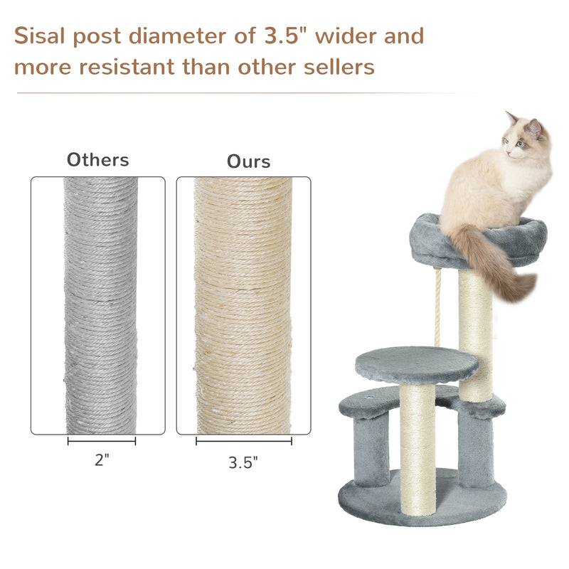 PawHut Cat Tree Scratcher Kitty Activity Center 2 Perch Sisal Rope Grey