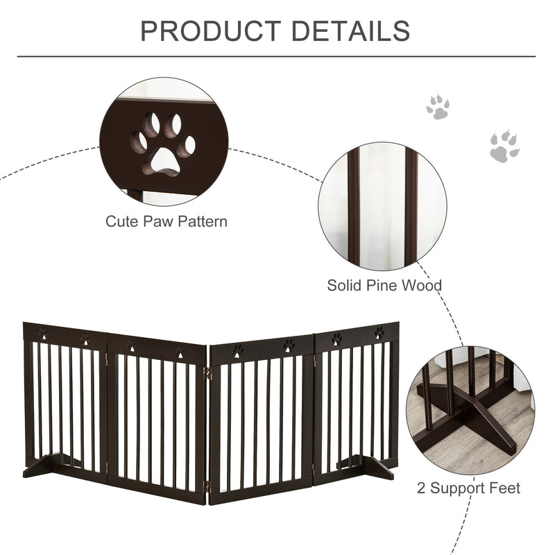 PawHut Pet Gate 4 Panel Wooden Dog Barrier Folding Fence w/ Support Feet
