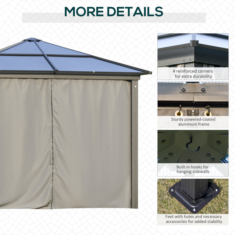Outsunny 3x3(m) Aluminium Hardtop Gazebo Canopy w/ Polycarbonate Top, Curtains