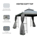 Outsunny 3 x 3(m) Garden Gazebo Double Top Gazebo Canopy w/ Mesh Grey