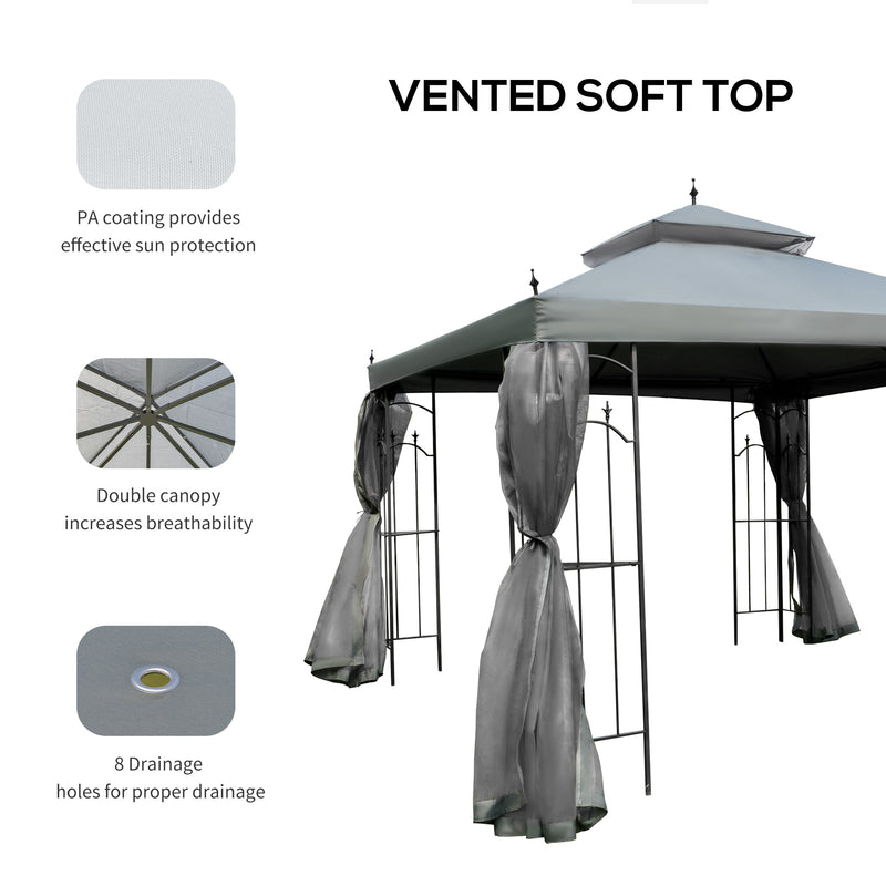 Outsunny 3 x 3(m) Garden Gazebo Double Top Gazebo Canopy w/ Mesh Grey