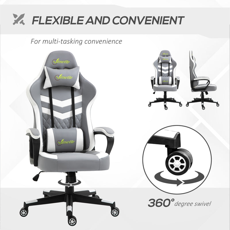 Vinsetto Racing Gaming Chair w/ Lumbar Support, Gamer Office Chair, Grey White