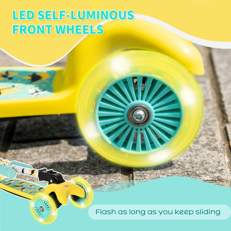 HOMCOM Kids Scooter Foldable Kick Scooter LED Flashing Wheels 3-8 Years Yellow