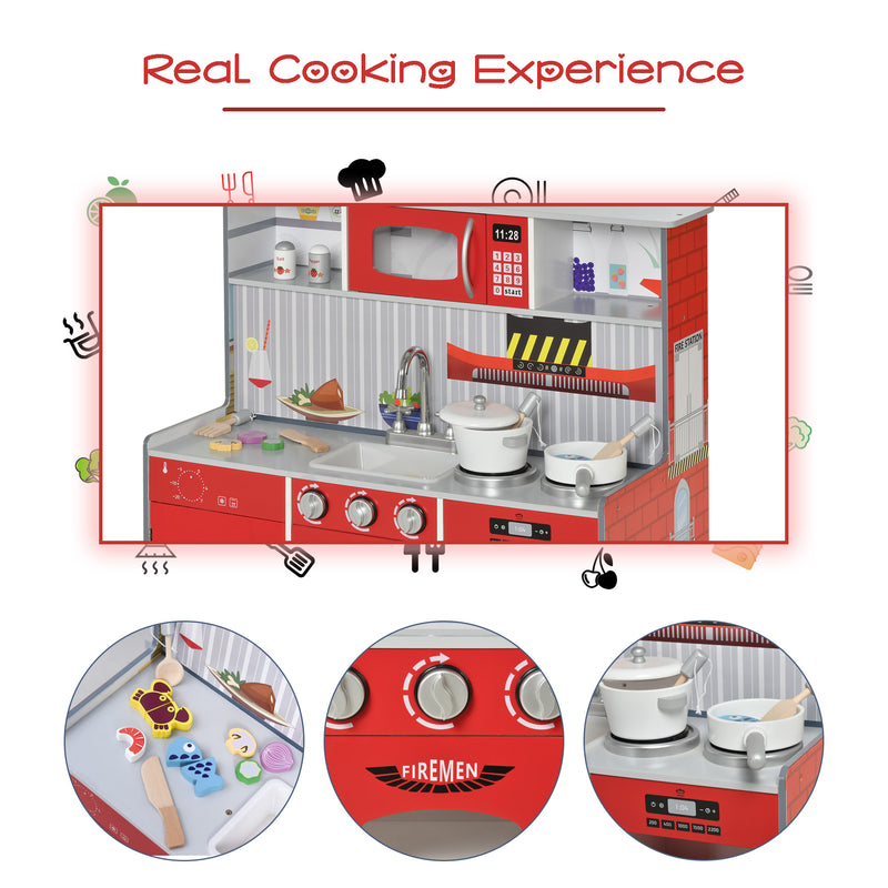 HOMCOM Multifunction Kids Kitchen Set Doll House Pretend Cooking Set Red