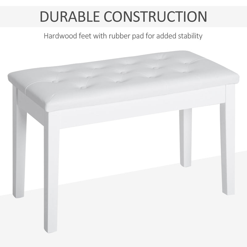 HOMCOM Classic Piano Bench Padded Seat Makeup Stool Solid Wood Wooden White