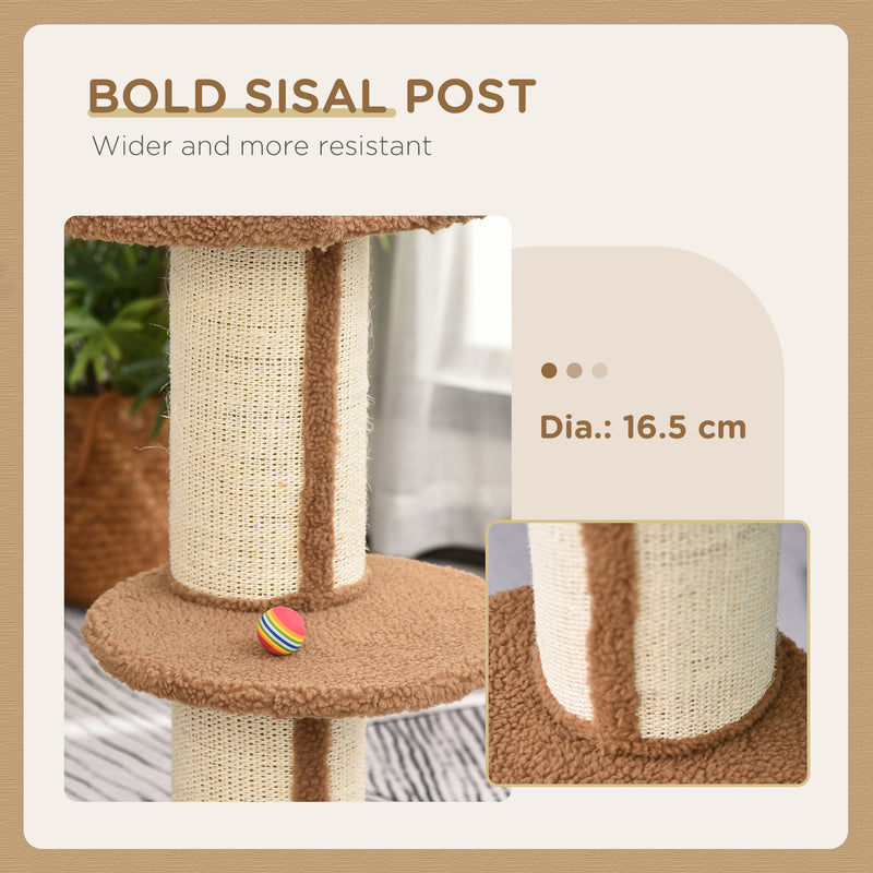 PawHut 2-Tier Cat Kitten Resting Tree w/ Top Basket Cushion Sisal Post Brown