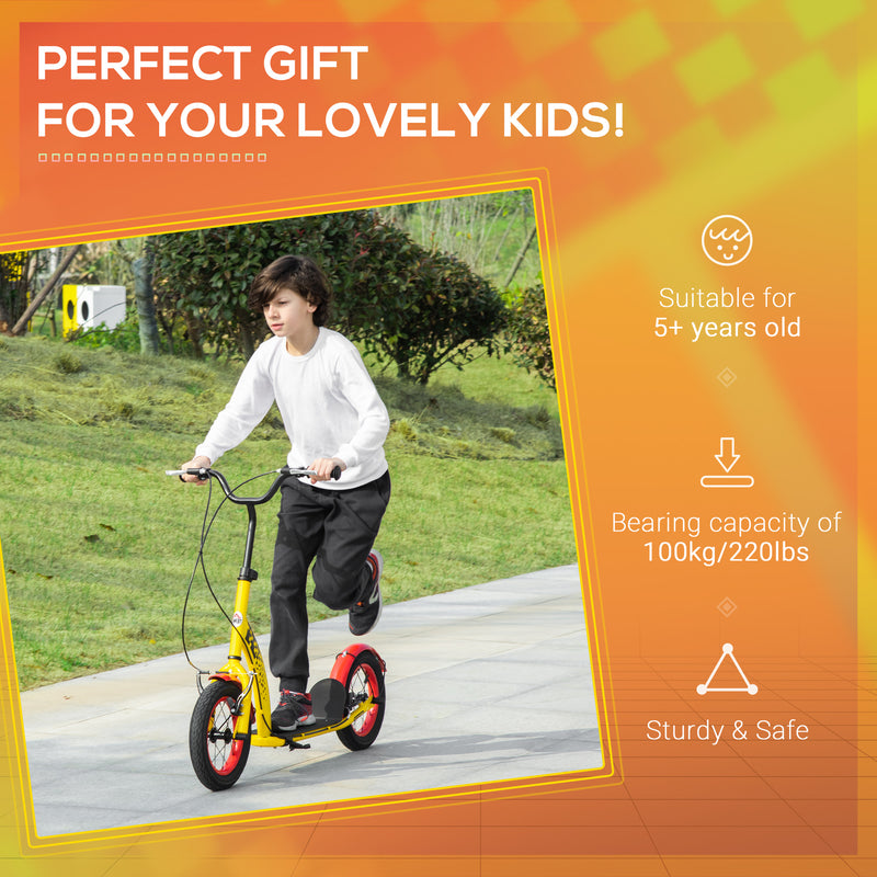 HOMCOM Kids Kick Scooter Adjustable Height Dual Brakes 12" Inflatable Wheels