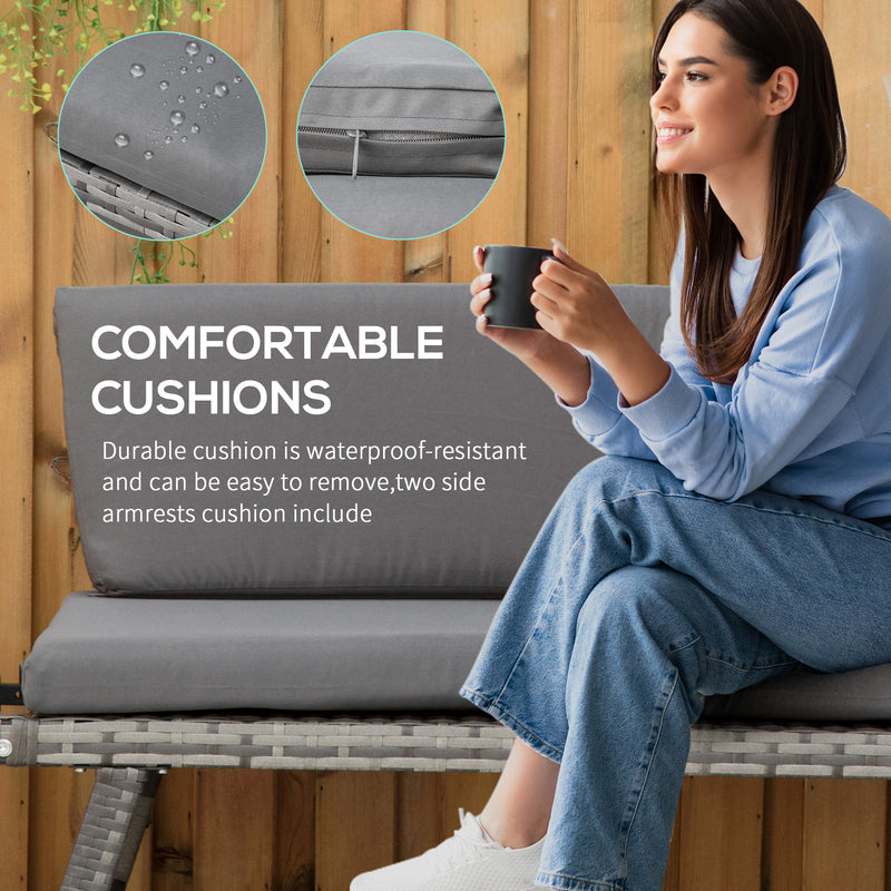 Outsunny 2 in 1Rattan Folding Chaise Lounger w/ Cushion for Garden Mixed Grey