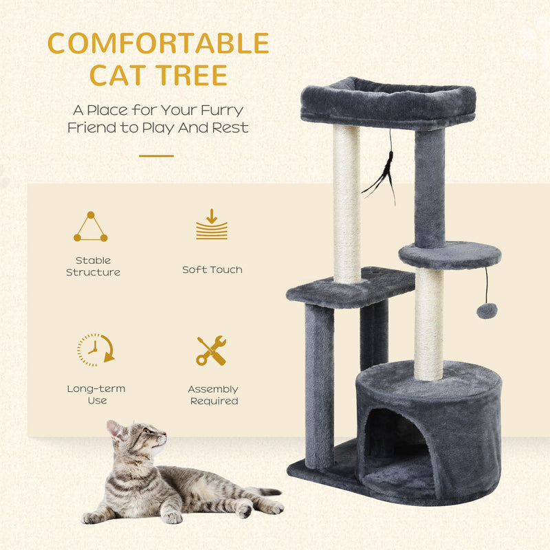 PAWHUT Cat Multi-Activity Tree Tower w/ Perch House Scratching Post Play Ball