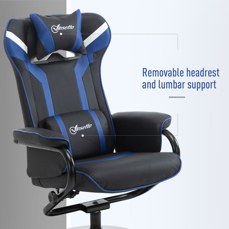 Vinsetto Video Game Chair and Footrest Set with Lumbar Support Headrest Grey